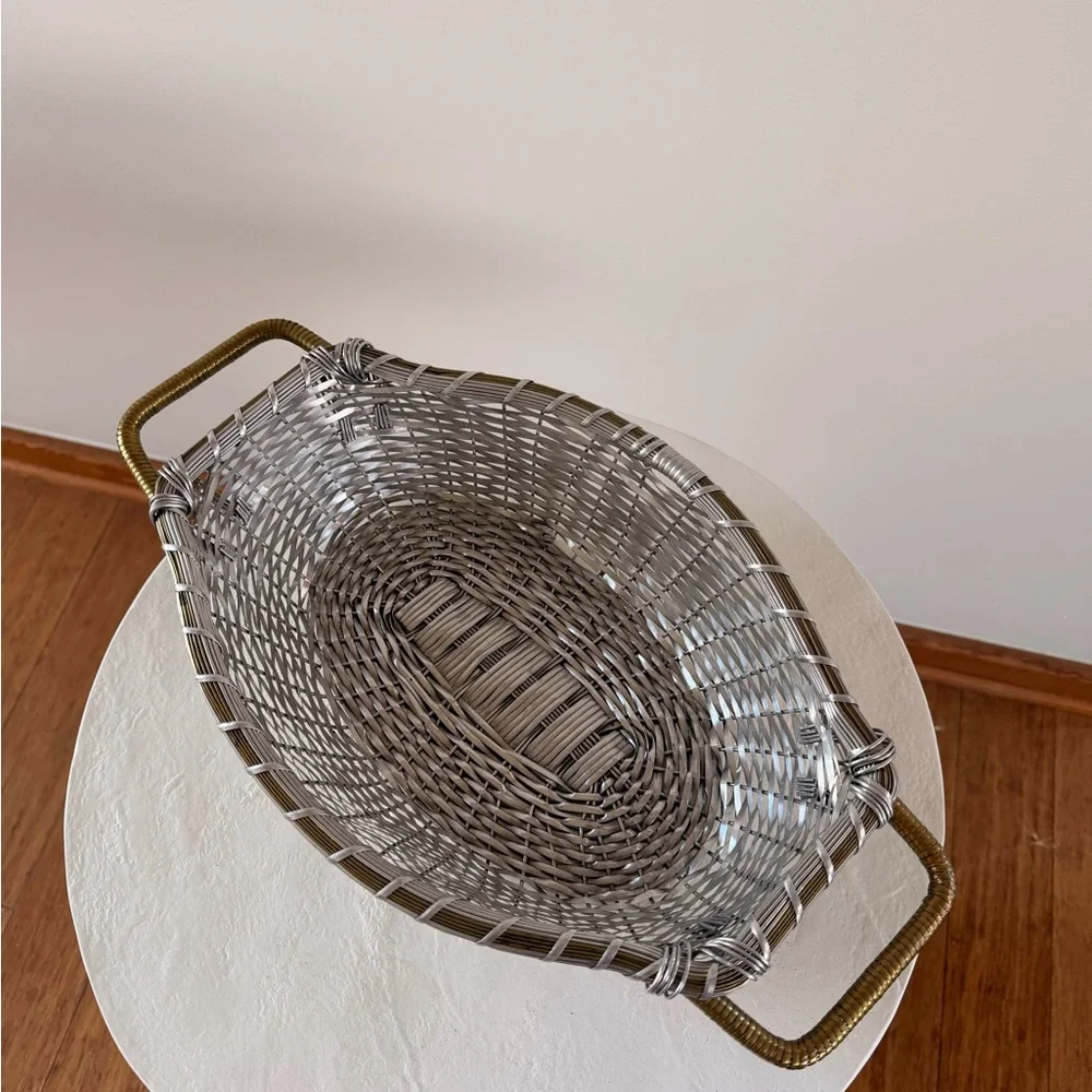 MID-CENTURY‎ MODERN VINTAGE WRAPPED ALUMINUM/BRASS WOVEN METAL DECORATIVE BOWL